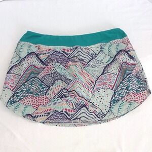 Rabbit Running Skort Women SM Teal Mountain Print Athletic Skirt Zipper Pocket